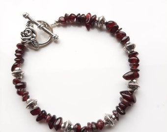 Quirky, garnet and Tibetan silver, Boho , bead bracelet.