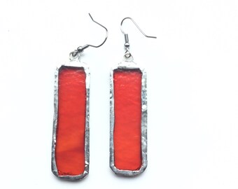 Vibrant, orange, stained glass earrings . Bold, attention grabbing, Quirky earrings.