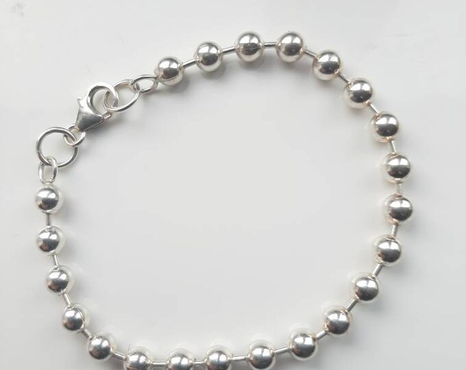 7 inch long, solid silver, hallmarked, 5mm wide, ball chain bracelet.