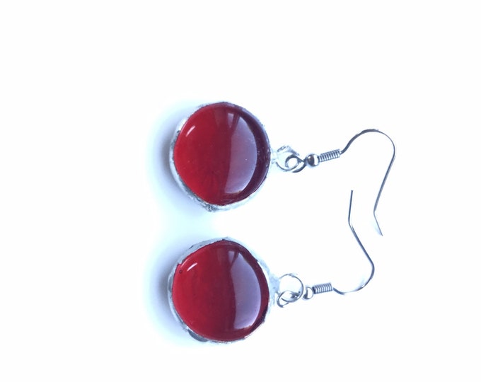Bright Red, glass drop, quirky earrings. Vibrant, aesthetic earrings.