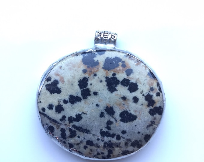 Quirky Pendant, Dalmatian jasper, tumblestone pendant. Will make a aesthetic and  succulent necklace.
