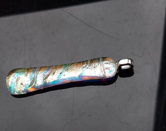 Gorgeous, icicle pendant, fused dichroic glass. Long and elegant.