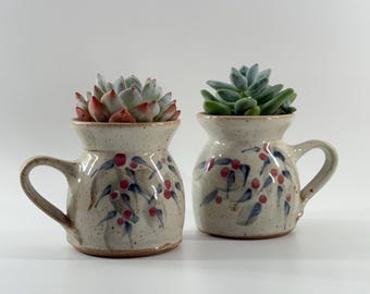 Vintage Kersey Studio Pottery Mugs, Hand-Thrown Speckled Ceramic Cups, Berry Design Planters (DIY Kit)