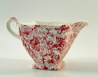 Vintage Royal Winton Dorset Cream Jug – Red Floral Chintz, Square Footed Milk Jug