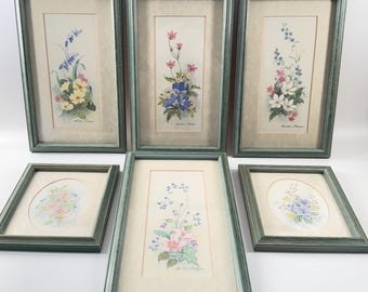 Vintage Christine Coleman Botanical Prints, Watercolor Floral Gallery Wall Set (6 Frames)