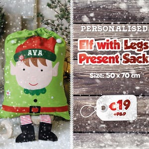 Personalisierter Elfen-Weihnachtssack mit Beinen: Bedruckte Filz-Weihnachtstasche