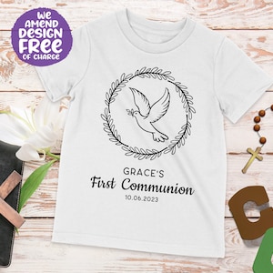 Personalised Dove & Wreath Communion T-shirt | My First Communion Outfit | Communion Surprise Gift | Cute Communion Celebrations Present