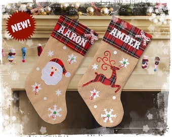 Personalised Value Tartan Christmas Stockings | Cheaper Stocking with Name | Christmas Decoration | Hessian Stocking | Christmas Gift Ideas