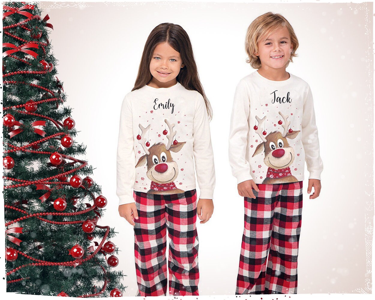 Buy 2 FREE SHIPPING🎁|Personalised Christmas Red Nose Reindeer Pyjamas, Family Pajama Set