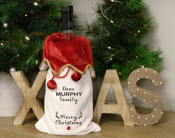 Personalised Velvet Wine Bag, Unique Christmas Wine Presenting Idea to Family Members, Colleagues or Friends, Christmas Decor Ideas