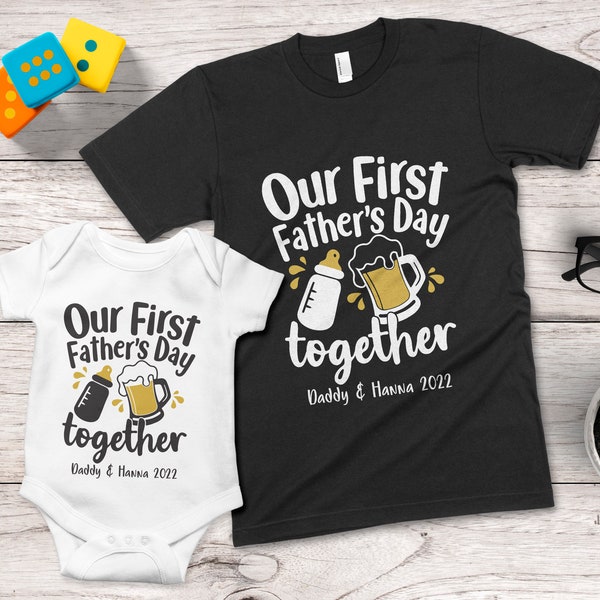 Onze eerste vaderdag samen Matching Design Shirts en Onesie | T-shirtsets voor papa en kinderen | Vaderdag gepersonaliseerd cadeau van kinderen