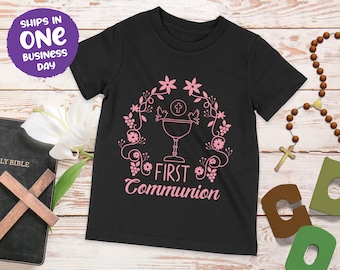 Gepersonaliseerde T-shirt eerste communie: kransontwerp, communiecadeau