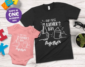 Our First Father&#39;s Day Together Matching Shirt and Bodysuit | Daddy & Children T-Shirt Set | Fathers Day Personalised Gift from Kids