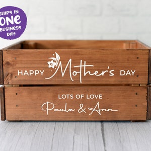 Personalised Wooden Crate for Mother&#39;s Day, Storage for Beauty, Gardening, Craft, Cooking Tools, Mother&#39;s Day Gift Ideas, Presents for her