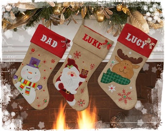 Personalised Hessian Christmas Stockings | Printed Stocking with Name | Vintage Christmas Decoration | Santa Stocking | Christmas Eve Gift