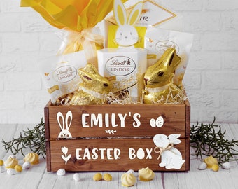 Personalised Easter Box with a Small Wooden Bunny Decoration | Easter Rabbit Gift Ideas for Kids | Easter Wooden Box | Easter Bunny Presents