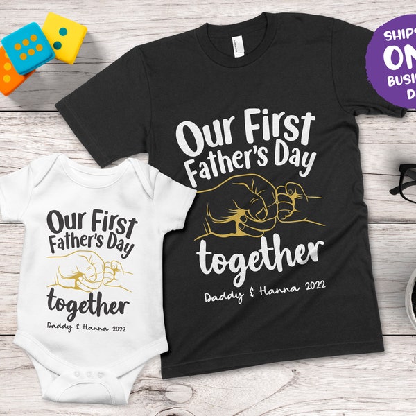 Our First Father's Day Together Matching Design Apparel with Fistbump | Daddy & Kids T-Shirt Set | Fathers Day Personalised Gift