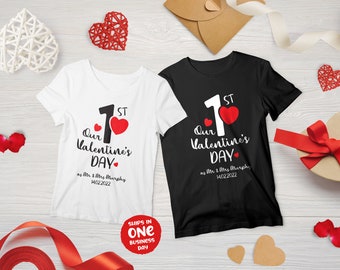 Unsere ersten Valentinstag passenden Paar T-Shirts, niedliche Liebhaber Kleid, T-Shirts für ein liebevolles Paar, romantische Geschenkideen zum Valentinstag