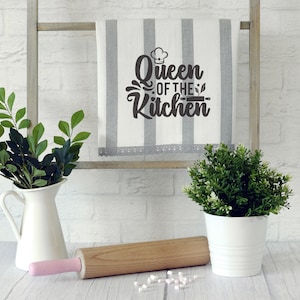 Queen of the Kitchen Personalised Tea Towels for Mother&#39;s Day | Grey Kitchen Towel | Mother&#39;s Day Gift Ideas | Customisable Gifts for Her