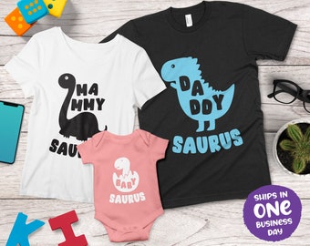 T-shirts assortis pour la famille sur le thème des dinosaures | Papa Père Fils Soeur Fille Chemises et Onesies | Ensembles de t-shirts familiaux personnalisés