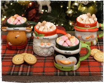 Personalised Christmas Character Mugs – Reindeer, Santa, Penguin & Snowman