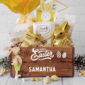 Personalised Easter Box with a Large Wooden Bunny Decoration | Easter Rabbit Gift Ideas for Kids | Easter Wooden Box | Easter Bunny Presents