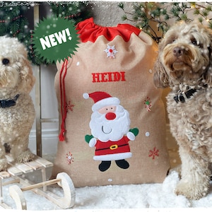 Personalisierte Vintage Familie Weihnachtssäckchen | Taschen aus hessischem Holz mit Namen bedruckt | Luxus Weihnachtsdekoration | Kinder Weihnachten Urlaub Säcke