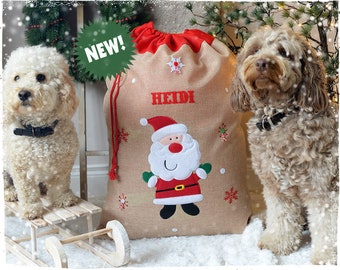 Personalised Vintage Family Christmas Sacks | Printed Hessian Bags with Name | Luxury Christmas Decoration | Children Xmas Holiday Sacks