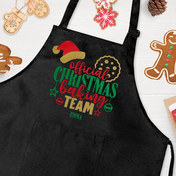 Personalisierte Weihnachtsschürze mit Trägern | Weihnachtsbäckerei Team Passendes Familienoutfit | Weihnachtsideen für die ganze Familie