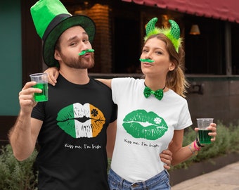 Kiss Me, I'm Irish Kissing Lips St. Patrick's Day T-shirts, Iconic Writing Paddy's Day Tees, Patrick's Day Gift Ideas, Patrick's Day Apparel