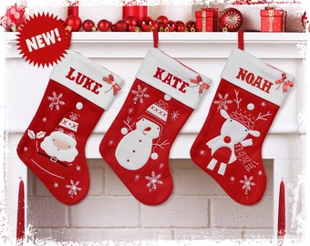 Nordic Personalised Christmas Stockings | Print Name Stockings | Traditional Christmas Decoration | Red Santa Stocking | Christmas Eve Gift