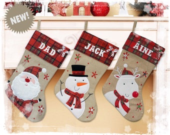 Personalised Hessian Tartan Top Christmas Stockings | Vintage Xmas Decoration | Printed Stocking with Name | Christmas Eve Gift Ideas