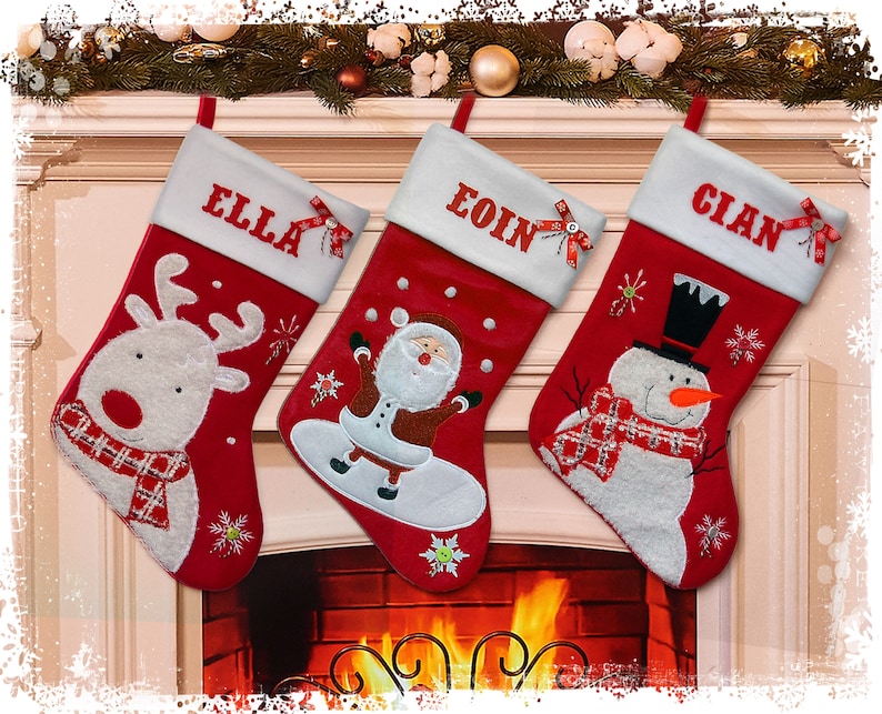 Fluffy Personalised Christmas Stockings Printed Name Stockings Traditional Christmas Decoration Santa Stocking Christmas Eve Gift image 1