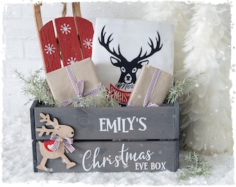 Gepersonaliseerde kerstavonddoos: eikenhouten decoratie, kerstkrat