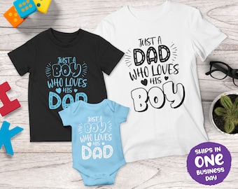 Gewoon een vader die van zijn bijpassende jongensshirts houdt | Vaderdag T-shirt | Papa & zoon bijpassende tshirt cadeau | Gepersonaliseerde vader- en zoonsets