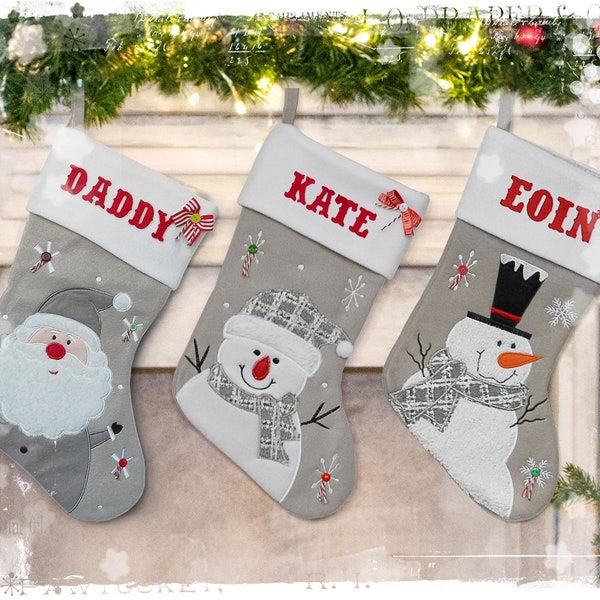 Medias navideñas plateadas personalizadas / Medias impresas con nombre / Decoración navideña de lujo / Media de Papá Noel / Regalo de Nochebuena