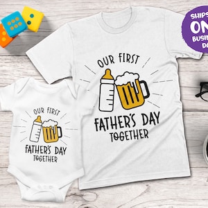 Our First Father&#39;s Day Together Matching Design Shirt and Bodysuit | Daddy & Children T-Shirt Set | Fathers Day Personalised Gift from Kids