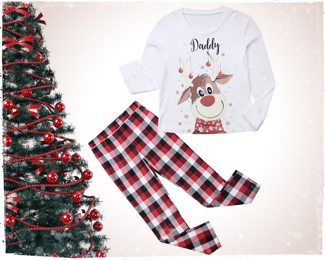 Buy 2 FREE SHIPPING🎁|Personalised Christmas Red Nose Reindeer Pyjamas, Family Pajama Set