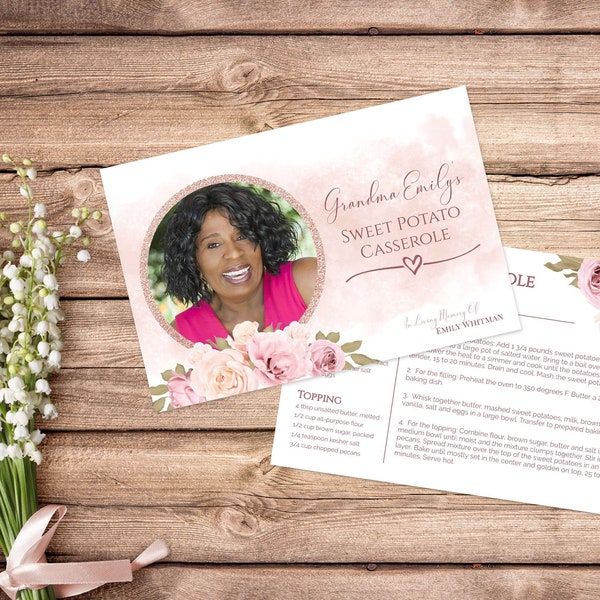 Editable Blush Floral Funeral Recipe Card - Celebration of Life | Memorial Recipe Card | Funeral Decor | Funeral Stationery #KASSIA