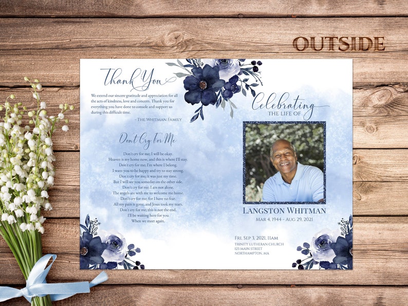 Editable Navy Blue Funeral Program Template 5.5 X 8.5 Blush Floral
