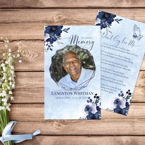 Tarjeta de oración funeraria azul marino editable - Tarjeta de oración de celebración de la vida / Tarjeta de oración conmemorativa / Papelería funeraria #ISABELLA