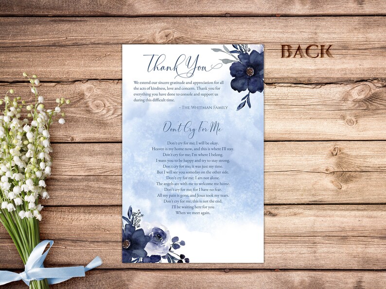 Editable Navy Blue Funeral Program Template 5.5 X 8.5 Blush Floral