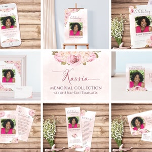 Blush Floral Funeral Bundle - Editable Funeral Templates | Memorial Collection | Memorial Package | Funeral Stationery |    #KASSIA