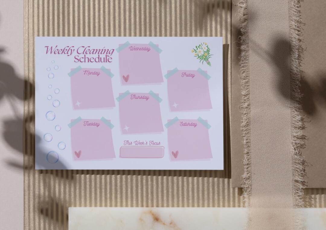 Weekly Cleaning Schedule Printable | Pastel Planner | Organisation ...