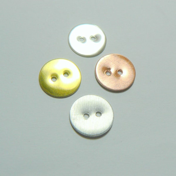 13 mm Button Shaped Flat Round 2 hole blank for jewellery making, stamping, craft. Sterling Silver, Copper, Brass or Aluminum