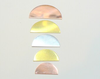 12 - 25mm Half Circle Shaped Blanks Sterling Silver, Brass, Copper or Aluminum. Jewellery, Enamelling, Crafting