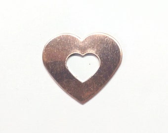 25mm Heart In Heart Shaped Blanks Sterling Silver, Brass, Copper or Aluminum. Jewellery, Enamelling, Crafting