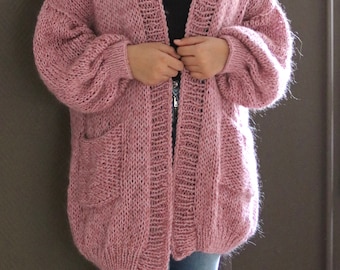 Oversized Chunky Knit Sweater with pocket, Loose Knit, Open Style Sweater, Loose Knit, Oversized Knit Cardigan/ Bernadette-vest