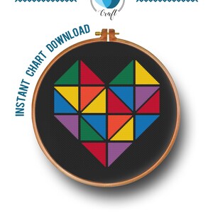 Heart cross stitch pattern, Geometric cross pattern, Colorful heart, Modern Cross Stitch pattern pdf - Instant download chart
