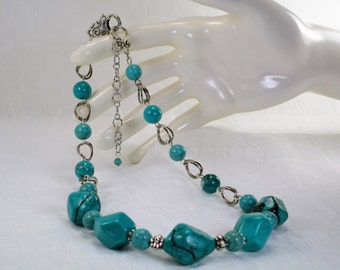 Turquoise Necklace/Turquoise Bib Style Set/Turquoise&Brass | Etsy